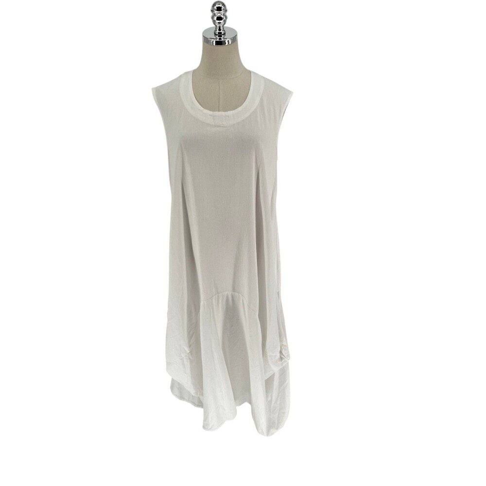 Focus Casual Life Dress Womens Small White Solid Cotton Lagenlook Asymmetric